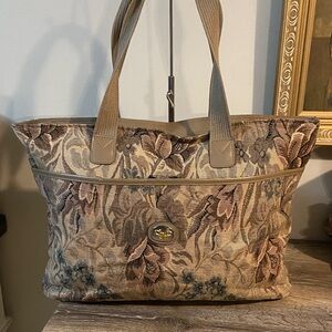Diane Von Furstenberg Vintage Beige Floral Tapestry Travel Overnight Bag EUC